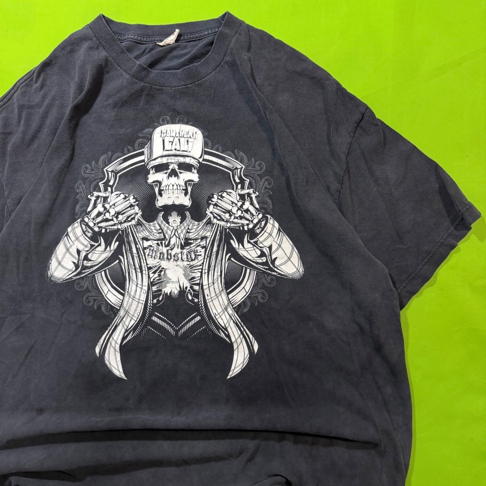 Southern Cali Mobstar Skeleton Graphic T-Shirt Black Y2K 2XL Short Sleeve Tee